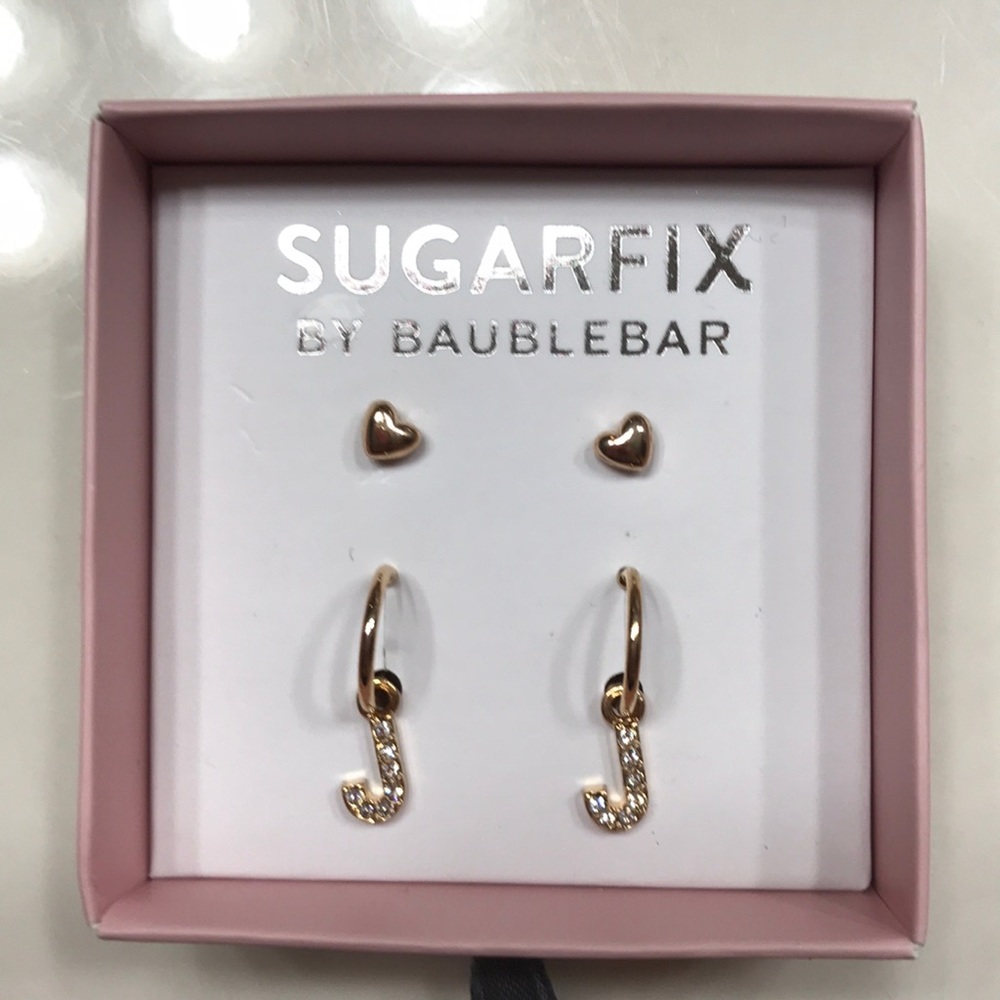 Letter J Gold Rhinestone Earrings